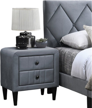 Velvet Gorgeous 1Pc Nightstand Bedside Table 2X Drawers Bedroom Furniture Sleek Design Tempered Legs
