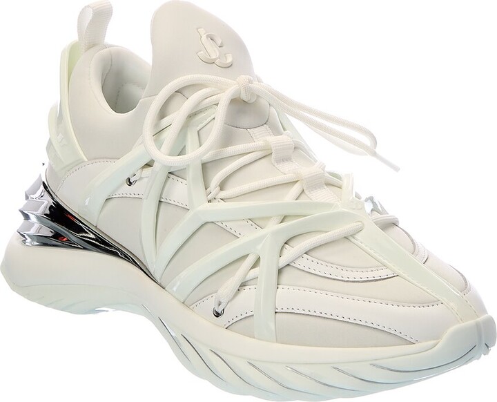 JIMMY CHOO の靴♪ ★ COSMOS F NEOPRENE ★ SNEAKER White and Silver Leather and Neoprene Low-Top Trainers