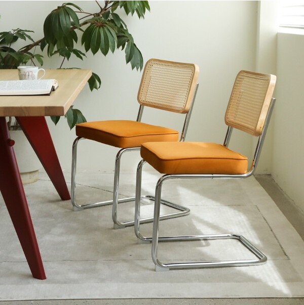 GulchesDiningChairsSetof2OrangeVelvetRattanSideAccentChairsModernMidCenturyBreuerDesignwithChromeLegsforDiningRoom