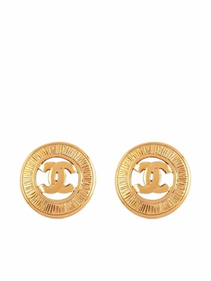 Chanel Pre Owned 1980s CC round clip-on earrings - ShopStyle