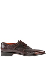 Thumbnail for your product : Santoni Embossed Leather & Suede Monk Strap Shoe