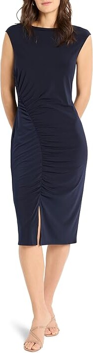 Nic+Zoe Side Ruche Dress Women's Dress Dark Indigo : MD (US 8-10), Jersey/Polyester/Spandex