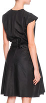 Thumbnail for your product : Bottega Veneta Cap-Sleeve Fan-Embellished Dress, Nero Black