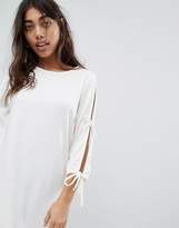 Thumbnail for your product : Noisy May jersey mini dress with tie detail in white
