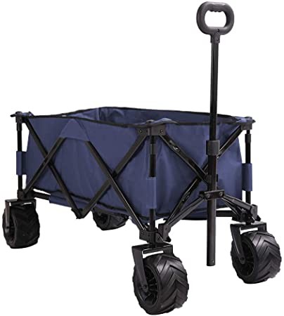 Patio Watcher Collapsible Wagon Folding Utility Wagon Cart Beach Outdoor Garden Camping Sports All Terrain Wagons Heavy Duty, Blue