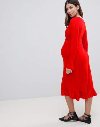 ASOS Maternity Midi Tea Dress With Frill Cuff