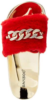 Charlotte Russe Bamboo Faux Fur Chainlink Slide Sandals