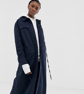Weekday pocket detail long coat in navy - ShopStyle