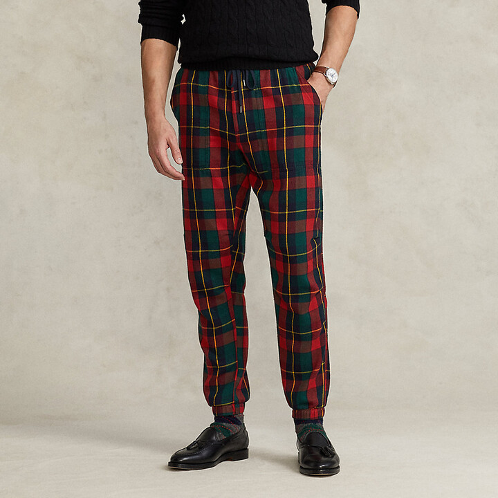 red plaid stretch pants