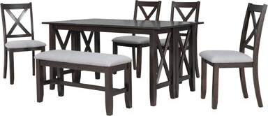 Ophelia & Co. 6-Piece Solid Wood Dining Set with Foldable Space-Saving Table, 4 Chairs and Bench for Kitchen & Dining Room