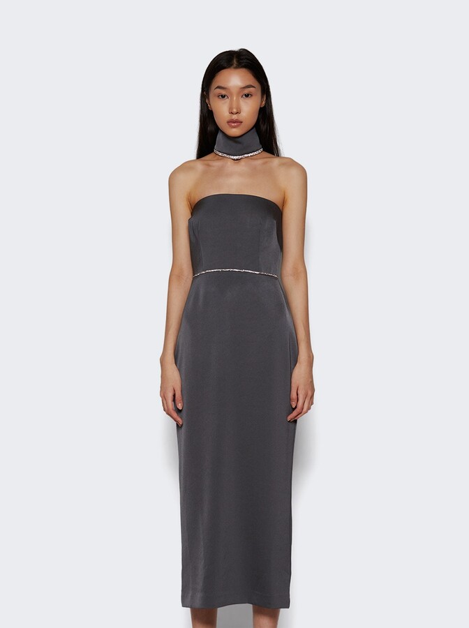 Alex Perry Crystal Trimmed Strapless Dress Grey