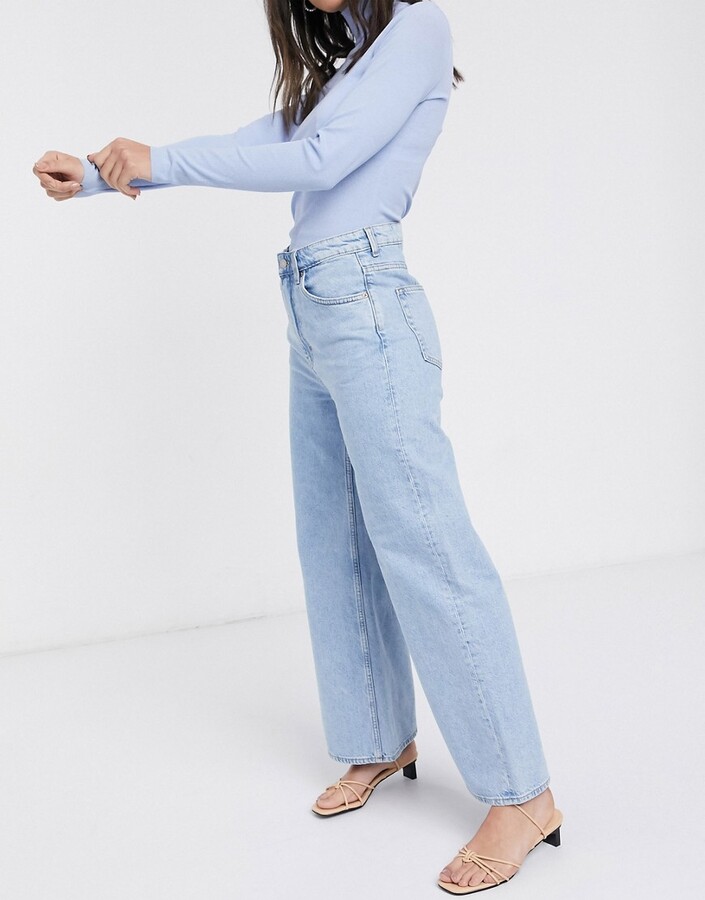 Weekday Ace wide leg cotton jeans in summer blue - MBLUE - ShopStyle