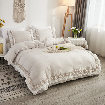 Nayoroom Gray And White Ruffled Duvet Cover Set With Zipper Closure