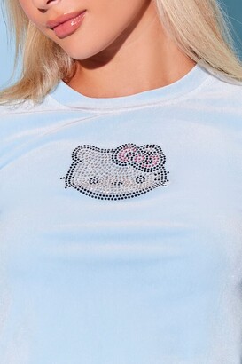Forever 21 Women's Rhinestone Hello Kitty Cropped T-Shirt in Blue Medium