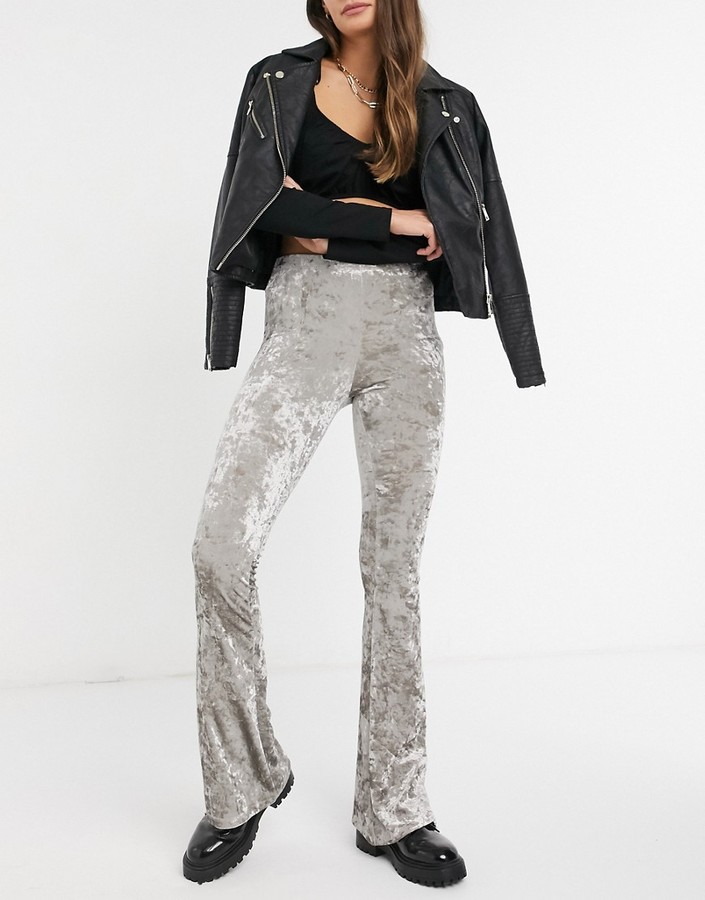 Topshop velvet flared pants in silver - ShopStyle