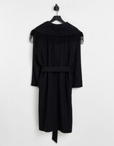 Thumbnail for your product : Helene Berman blanket fringed wool blend wrap coat in black