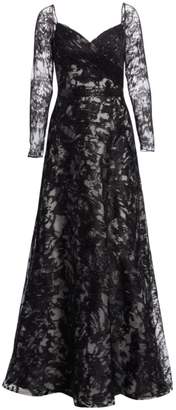 Rene Ruiz Collection Embroidered Long Sleeve Gown