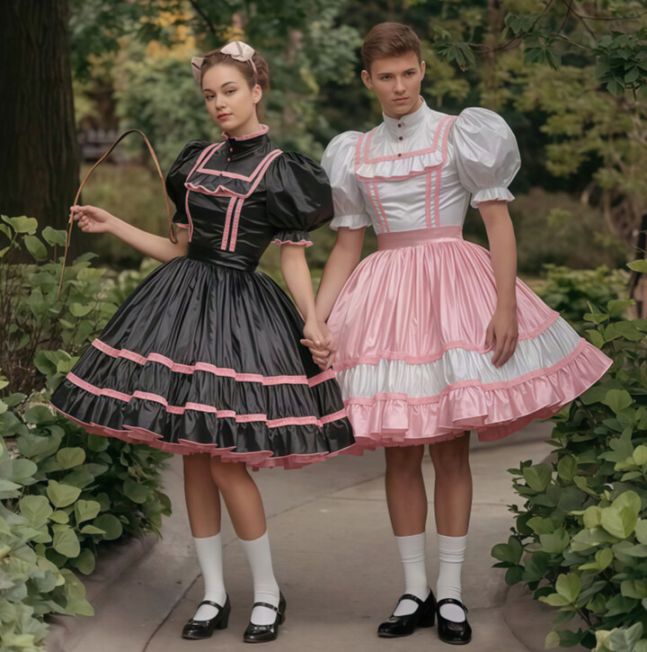 ZuTouuoly Steampunk Gothic Cosplay Prom Dress 2025 Black With Pink A Line Knee Length Evening Dress High Neck Maid Party Dress Customized