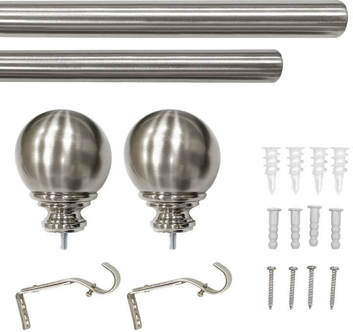 Bed Bath & Beyond Lumi 1" Single Curtain Rod Brushed Nickel/Black/Oil Bronze-Ball finial 36"-72" - Brushed Nickel