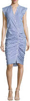 Thumbnail for your product : Veronica Beard Sleeveless Ruched Striped Shirtdress, Blue/White