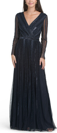 TJMAXX Long Sleeve Embellished Gown For Women, Polyester