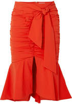 Thumbnail for your product : Rebecca Vallance Brescia Ruched Poplin Midi Skirt - Orange