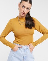 Thumbnail for your product : NATIVE YOUTH high neck ribbed crop top in mustard