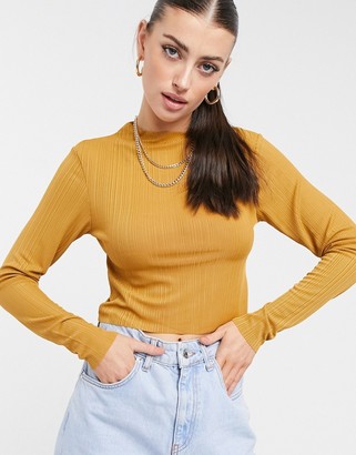 NATIVE YOUTH high neck ribbed crop top in mustard