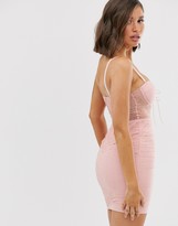 Thumbnail for your product : Rare London lace up diamante mini dress in pink