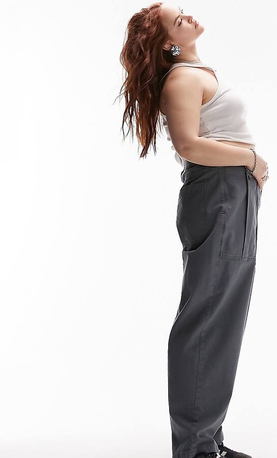 Topshop Curve premium balloon tapered pocket trouser in navy