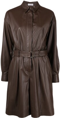 Brunello Cucinelli Leather Belted Shirt Jumpsuit