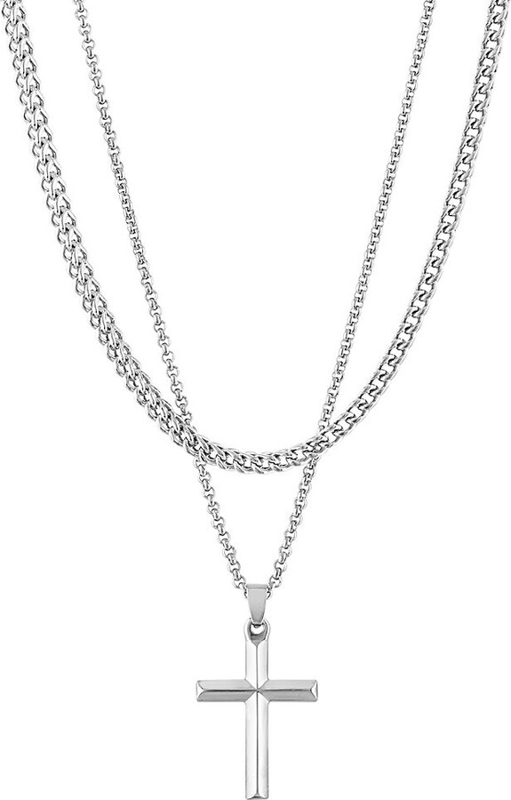Esquire Men's Jewelry Beveled Cross Pendant & Franco Layered Stainless
