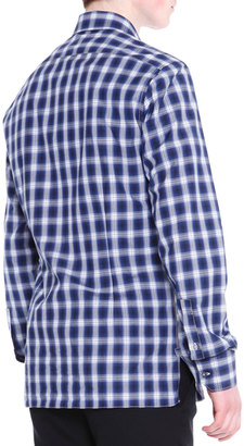 Lanvin Shadow-Plaid Long-Sleeve Shirt, Black/Blue