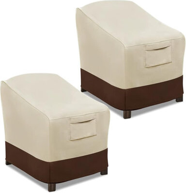 2 Pack Medium Patio Chair Covers - Heavy Duty Waterproof Lounge Deep Seat Covers For Outdoor Lawn Furniture, Beige & Brown