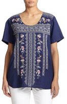 Thumbnail for your product : Johnny Was Johnny Was, Sizes 14-24 Linen Embroidered Tee