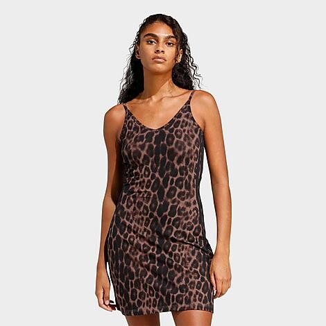 adidas Women's Essentials 3-Stripes Leopard Print Mini Dress in Earth Strata | Size: Small