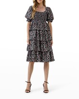 Thumbnail for your product : ENGLISH FACTORY Floral Smocked Midi Tiered Dress
