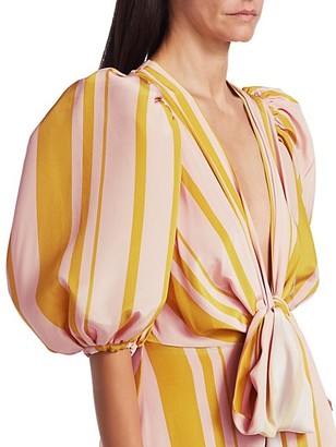 Silvia Tcherassi Fidelia Puff-Sleeve Silk Midi Dress