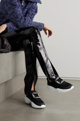 Roger Vivier Viv Run Crystal-embellished Neoprene, Mesh And Leather Sneakers - Black