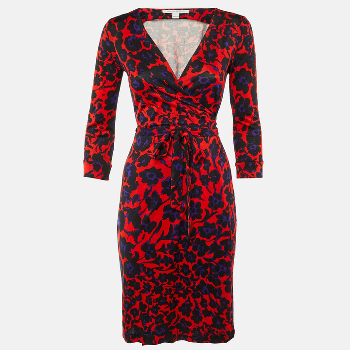 Diane von Furstenberg Multicolor Printed Silk Jersey Wrap Dress S