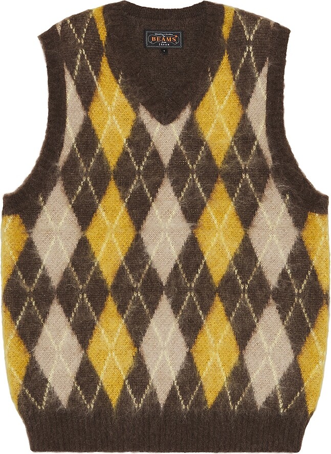 Beams Plus Argyle Vest Mohair in Brown
