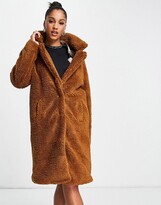 Thumbnail for your product : Threadbare Bear oversized borg coat in tan