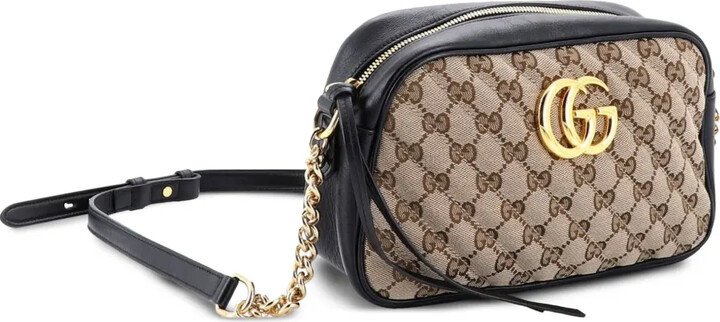 Gucci Pre-Owned GG Marmont Shoulder Bag Diagonal Quilted GG Canvas with Leather Small crossbody bag