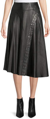 Derek Lam A-Line Leather Skirt w/ Grommet Detail