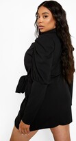 Thumbnail for your product : boohoo Plus Puff Sleeve Wrap Blazer Dress