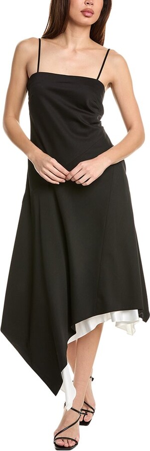 Helmut Lang Angled Hem Wool Midi Dress