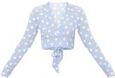 Thumbnail for your product : PrettyLittleThing Pale Blue Polka Dot Tie Back Crop Blouse