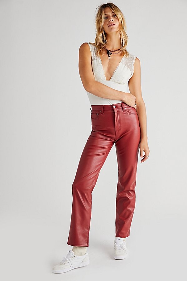 Pistola Denim Cassie Super High-Rise Straight-Leg Pants by at Free People,  Carmine, 28 - ShopStyle