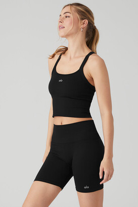 Alo Yoga Seamless Ribbed Favorite Bra Tank Top in Black, Size: XS