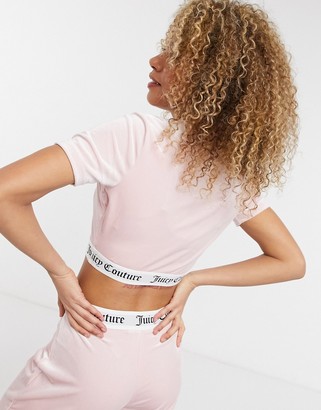 Juicy Couture co-ord lounge crop tee with logo trim in pink